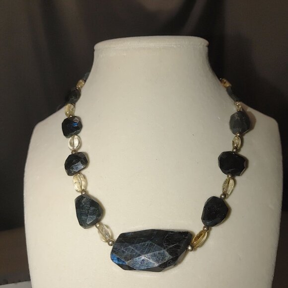 Sterling Silver Labradorite Necklace Blue Large Stone Artisan Natural Gemstone - Picture 8 of 16